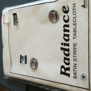 Radiance Satin Stripe Tablecloth 52x70 oblong Bone 4 Napkins 17x17 Bone